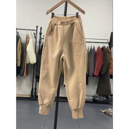 Autumn/Winter 150kg American Retro Cuffed Casual Trousers Men's Korean Slimming Patchwork Fleece-lined Harem Trousers Sweatpants