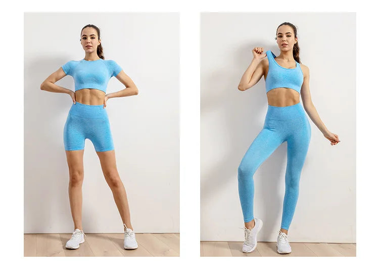 Women Vital Seamless Yoga Fitness Clothing Set High Waist Gym Leggings Crop Tops Sports Tracksuit Plush Up Sports Outfits.