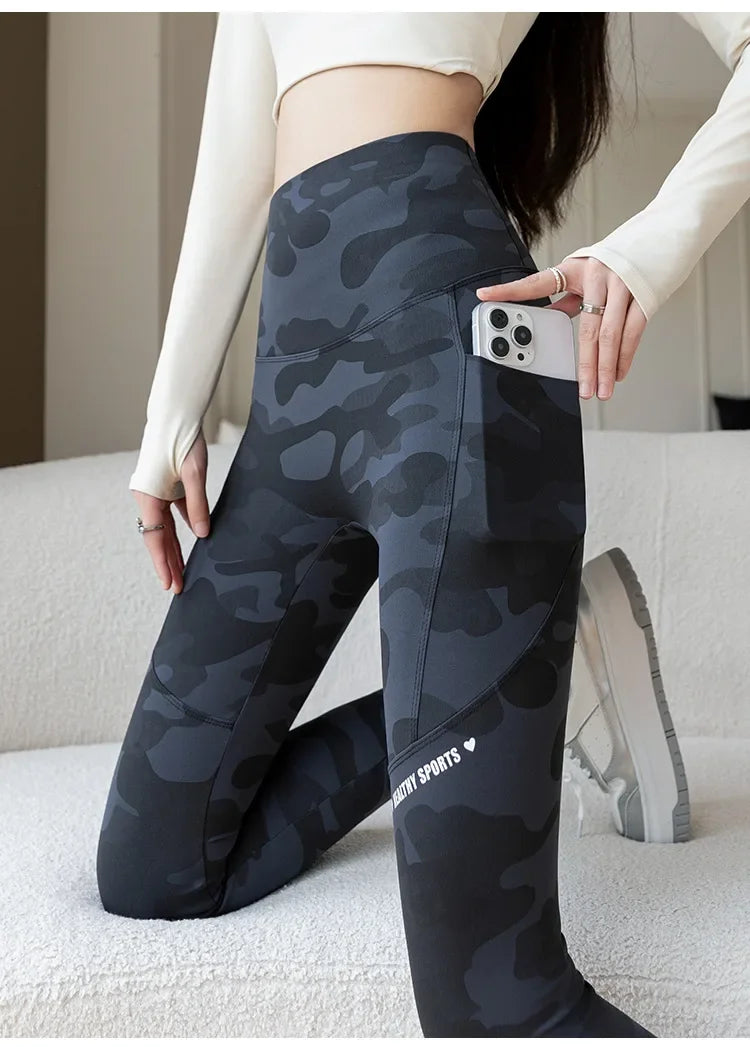 Women Camo Shark Pants High Waist Pocket Leggings Big Size Stretchy Casual Pants Fashion Skinny Yoga Fitness Pants