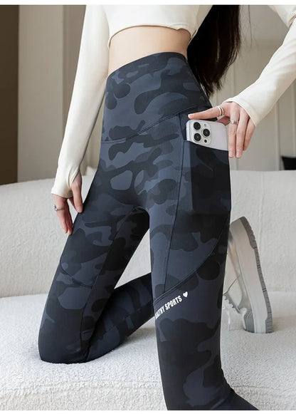 Women Camo Shark Pants High Waist Pocket Leggings Big Size Stretchy Casual Pants Fashion Skinny Yoga Fitness Pants