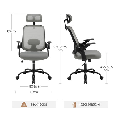 Ergonomischer Büro-Computer-PC-Schreibtischstuhl, drehbarer Netzstuhl mit Rollen, verstellbare Kopfstütze, Lordosenstütze, Heimarbeitsstuhl