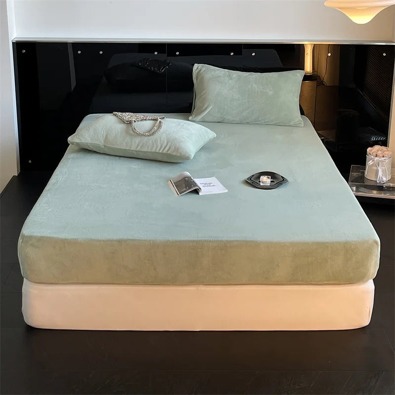 Soft Flannel Fitted Sheet for Winter, Fleece Mattress Protector, Cover with Elastic Band, Bed Linen, Solid Grey, 180x200cm, 1Pc