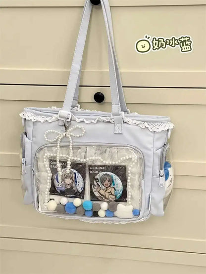New Y2K Cute Japanese Ita Bag Lolita Girl Transparent Shoulder Tote Bag Large Capacity Crossbody Casual Bag DIY Display Handbags