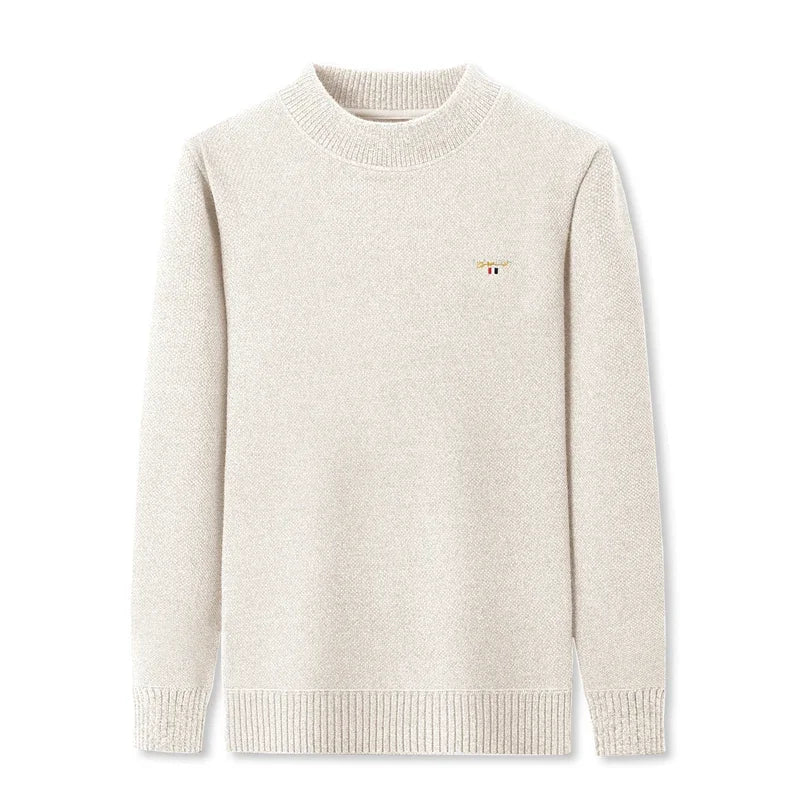 Luxury high-end round neck sweater men's winter trend brand embroidered Korean version casual plush warm thick knitted pullover.