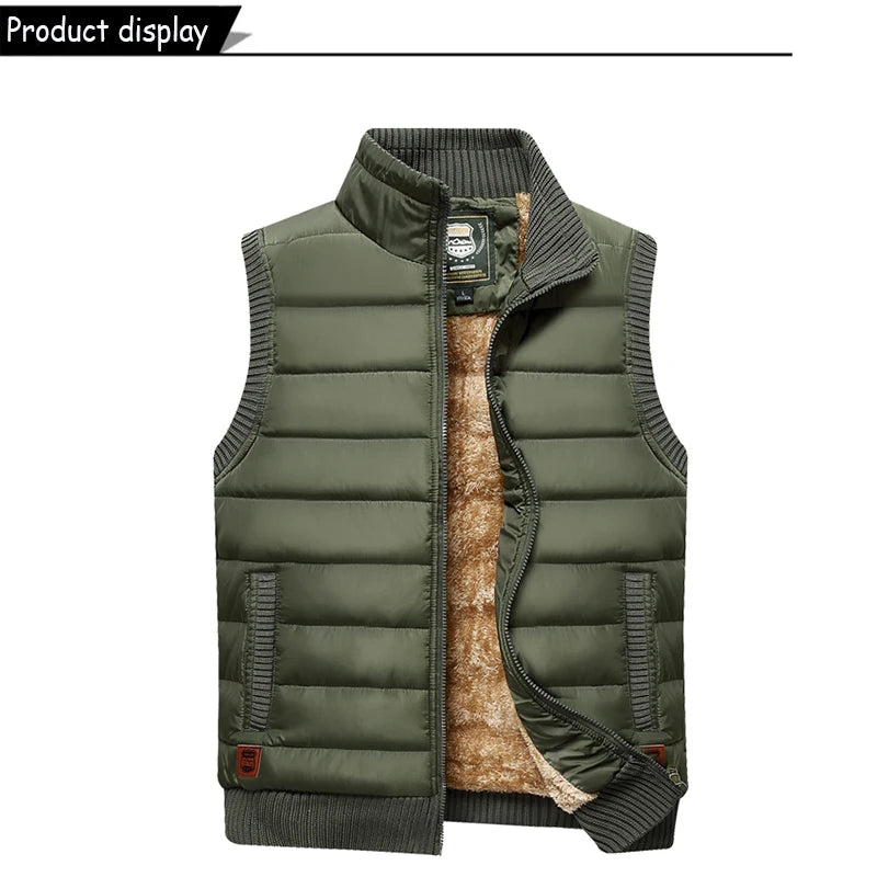 2024 Men Winter Sleeveless Casual Warm Stand Collar Vest Men Autumn Solid Color Outdoors Windproof Fashion Style Vest Male Coat.