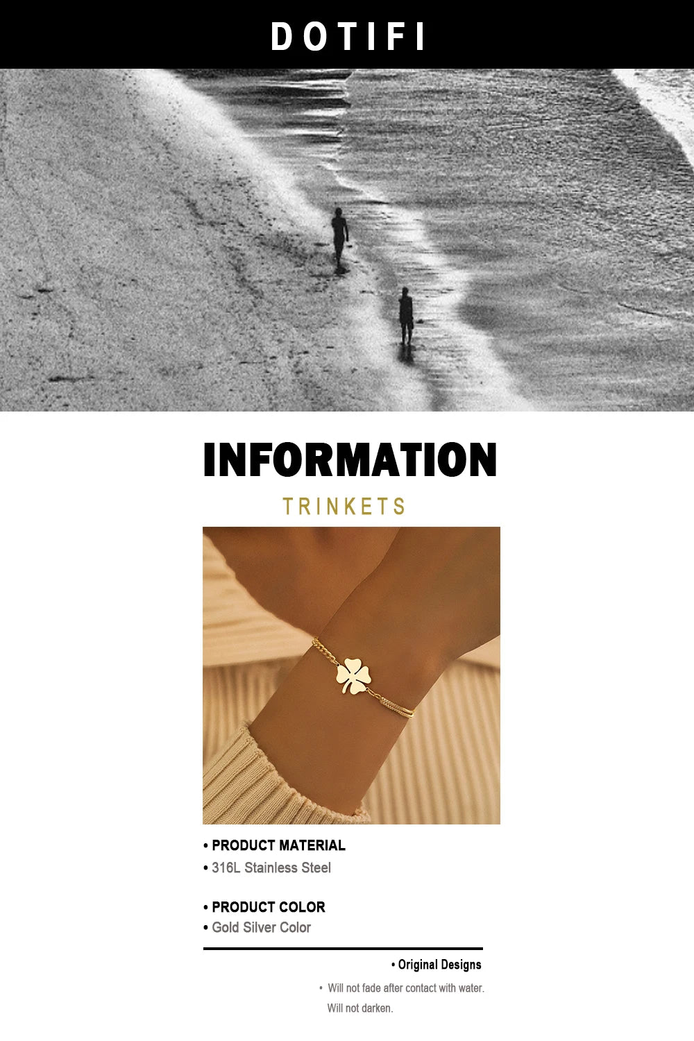 Stainless Steel Bracelets Classic Lucky Clovers Pendant Hip Hop Bracelet For Women Jewelry Non-fading High-quality Everyday Wear.