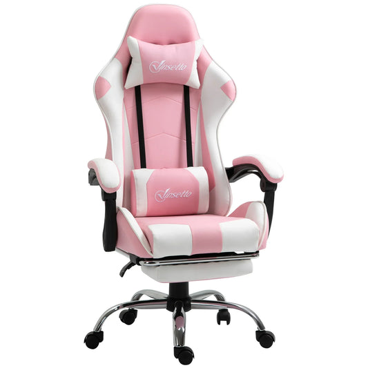 Gaming-Stuhl, Computerstuhl, ergonomischer Bürostuhl mit Kopfstütze, Lendenpolster, höhenverstellbar, 360° °   Rotation rosa + weiß
