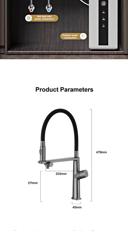 AITANA Luxury Brass Gun Grey Pull out 2-Function Kitchen Faucet Single Handle Cold and Hot Water Pure Water Design Sink Tap