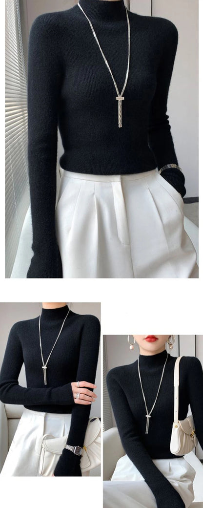 MEXZT Solide Pullover Frauen Hälfte Rollkragen Gestrickte Pullover Harajuku Koreanische Dicke Strickwaren Herbst Winter Mode Schlank Jumper