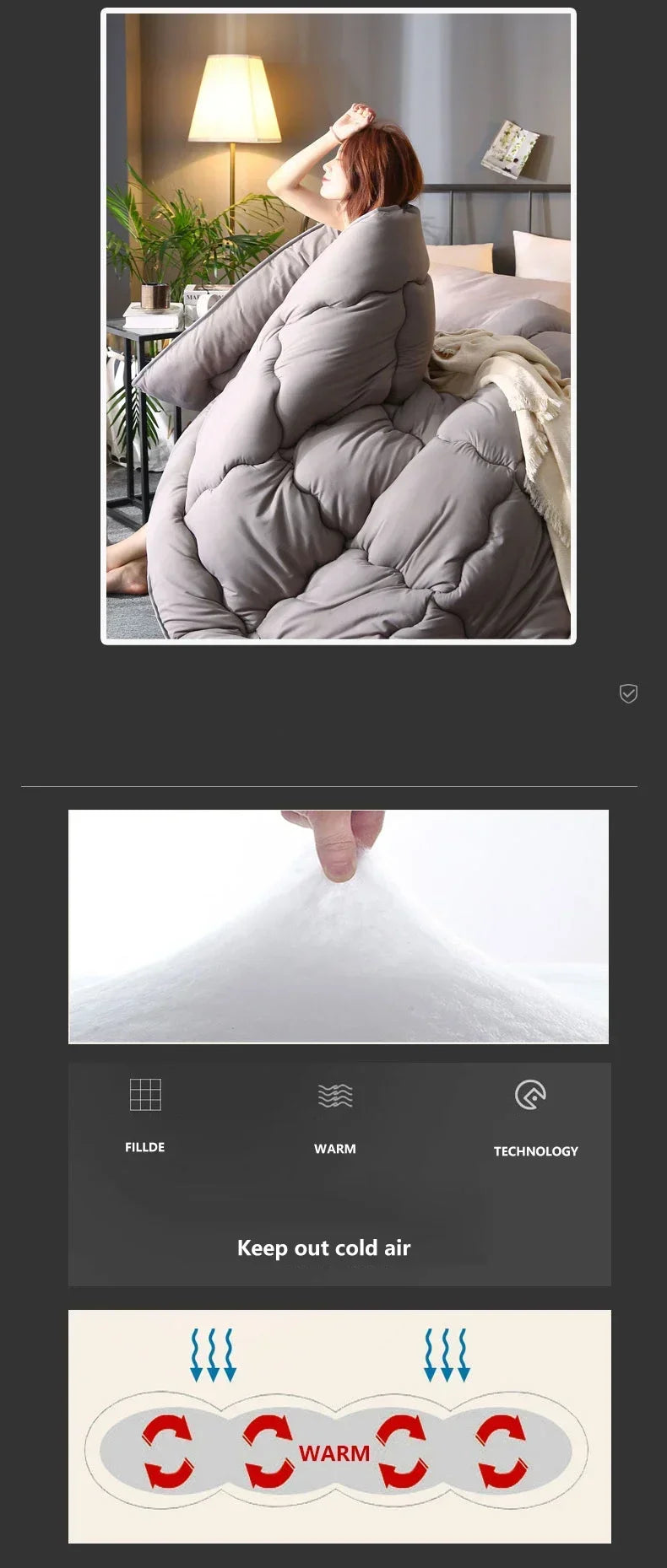 Grey thick quilted winter hotel style quilt Comforter Queen King soft winter quilt very warm220x240Quilts  - et.