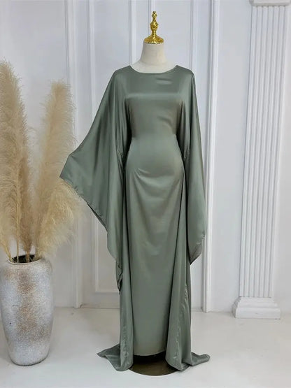 Eid glänzende Fledermaus Satin Abaya Dubai Luxus muslimische Abayas für Frauen Maxi Kaftan Kleid islamische Kleidung Kaftan Marocain Femme
