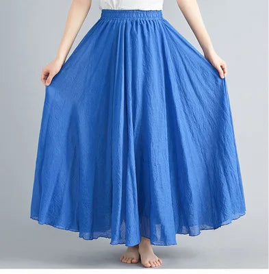 2023 new Summer Cotton Linen A-line Skirt Women Solid Color Loose High Waisted Long Skirts For Women Loose Vintage Ankle-length.