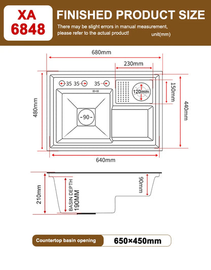 Stepped Stainless Steel Sink Kitchen with Cup Washer Multifunctional Large Single Slot Washbasin Dishwasher Sinks