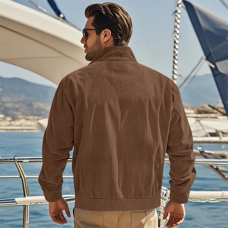 Men's Corduroy Jacket Stand-up Collar Slim Fit Retro Multi-pocket Workwear Commuter Coat for Spring And Autumn