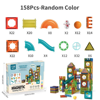 Light magnetic tiles building blocks for kids, 3D clear educational building toys, magnetic marble running building block toys.