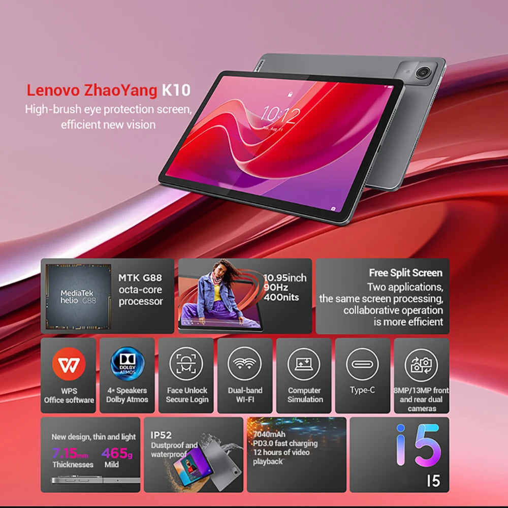 Global ROM Lenovo K10 M11 8GB+128GB TB330FU WIFI Version Tablet MTK Helio G88 10.95'' 90Hz Display 7040mAh Android 13 Tablet.
