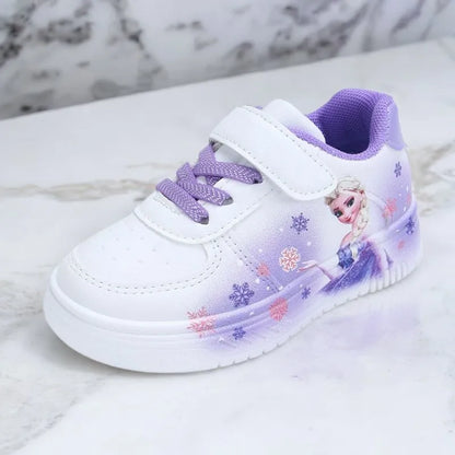 Disney Girl's Fashion Thick Sole Sports Shoes Spring Children's Frozen Princess Elsa PU Leather Running Sneakers Size 18-29.