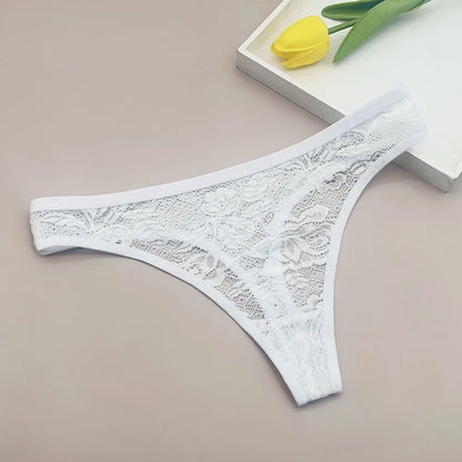 Moonflame 5Pcs Lace Cotton Thongs Underwear Lingerie For Women T-back Ladies Transparent G-string Girls Panties.