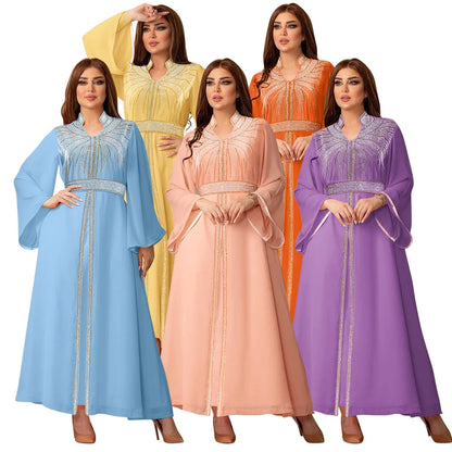 Arabische Robe Mode Nahen Osten Muslimischen Kaftan Dubai Hot Fix Diamant Party Abendkleider für Frauen Kerb Stehkragen Vestidos.