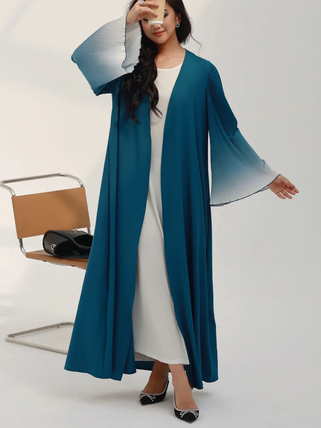 Elegante Abaya, muslimische Flare-Ärmel, lässig, arabischer Naher Osten, vorne offen, Abayas, Türkei, Kaftane, Damen, Jilbabs, islamische Maxikleider.