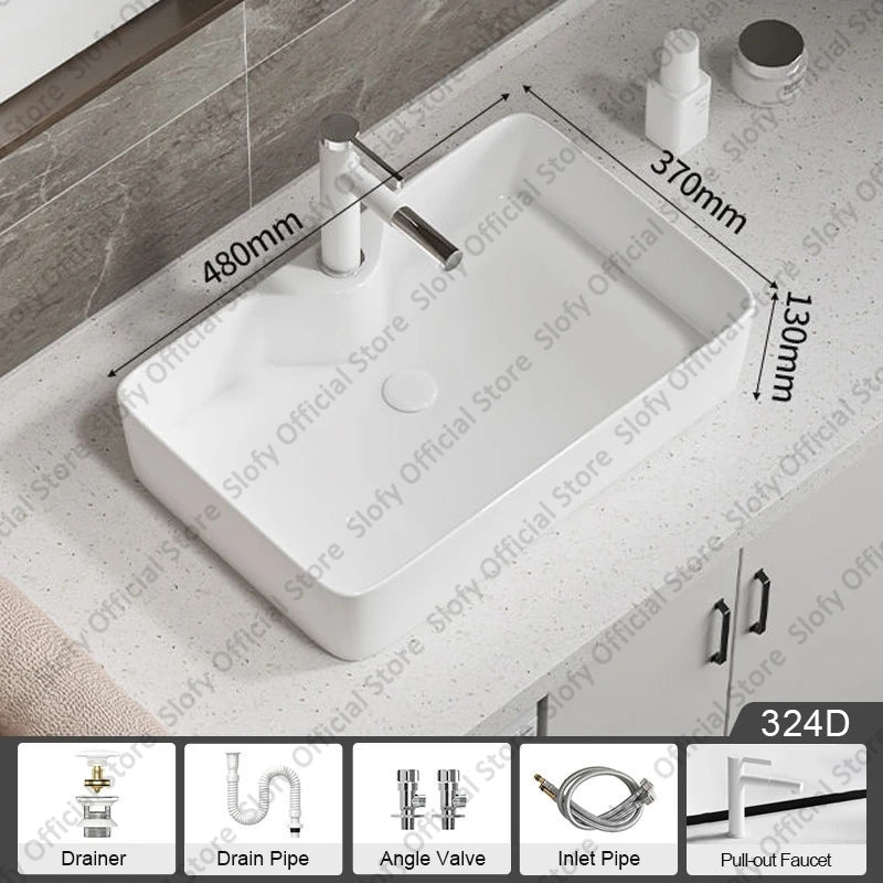 Large Square Ceramic Washbasin For Bathroom Countertop Basin White Sink Above Counter Pedestal Hotel Home Balcony Bathroom Sinks