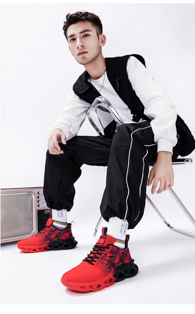 Men Running Shoes Mesh Breathable Flat Cushioning Soft Comfortable Sneakers Outdoor Gym Trendy Casual Jogging Shoes for Men.