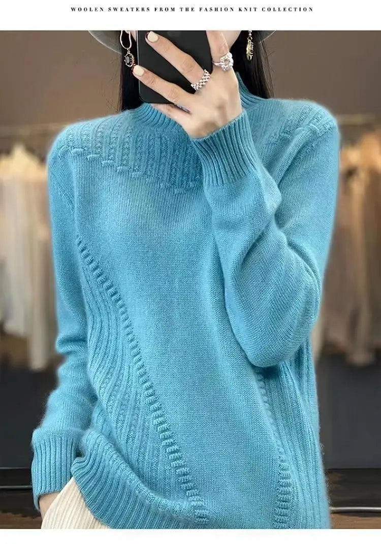 2024 herbst Neue Lose frauen Halb-rollkragen Verdickt Einfarbig Einfache Häkeln Beiläufige Gestrickte Pullover Pullover Top.