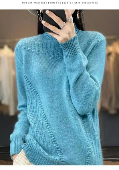 2024 herbst Neue Lose frauen Halb-rollkragen Verdickt Einfarbig Einfache Häkeln Beiläufige Gestrickte Pullover Pullover Top.