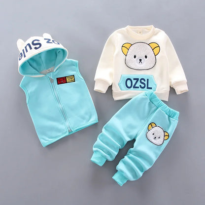 Baby Warm Clothes Sets Autumn Winter Boys Girl Thick Velvet Sport Suits Kids Clothes Outfits Infant Tops+Vest+Pants 3Pcs 0-4Y