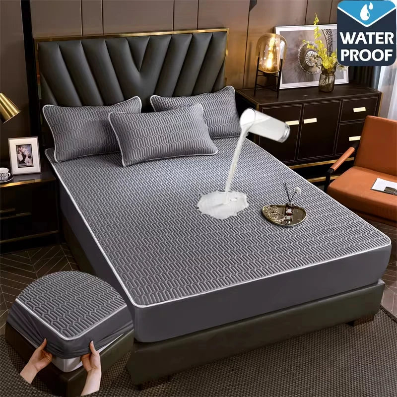 Waterproof Thicken bed Cover Solid color Mattress Protector Skin-Friendly Queen King Double Fitted Sheet Mat 90 140 180x200cm.