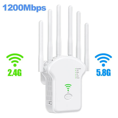 1200Mbps 5GHz Wireless WiFi Repeater WiFi Signal Booster Dual-Band 2.4G 5G WiFi Extender 6 Antenna Network Amplifier WPS Router