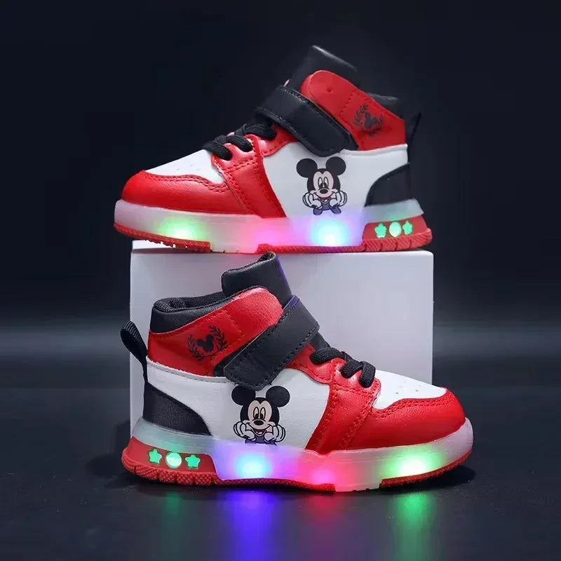 2025 Disney Kids Sneaker Cute Minnie Mickey Cartoon Led Lighted Shoes for Boys Girls Luminous Shoes Toddler Flash Lights.