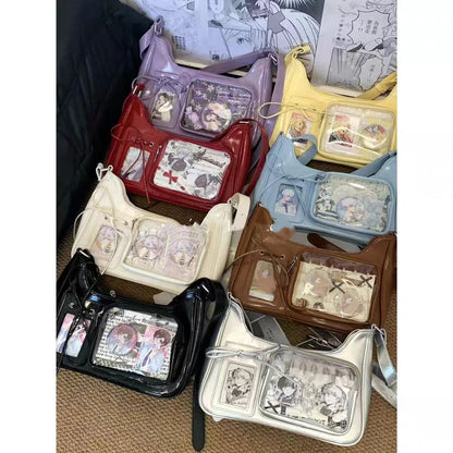 Y2k Harajuku Shoulder Bag Women Korean Transparent Ita Bag School Crossbody Bag Female Japanese Designer Preppy Handbag Purse.