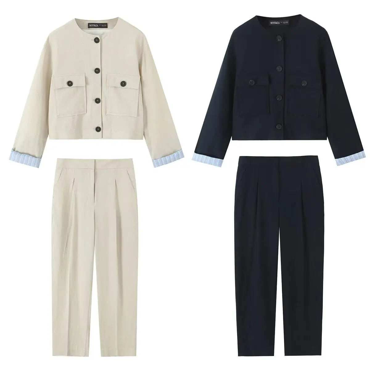 Work Office Lady Pants Set Women Long Sleeve Button Pocket Jacket Women's Trousers With Pocket Two Piece Set Female Set.