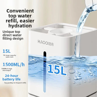 15L Square Humidifier for Large Rooms, Ultra Quiet Cool Mist Humidifier Auto Shut-Off,BPA-Free Water Tank–Ideal for Home Office.