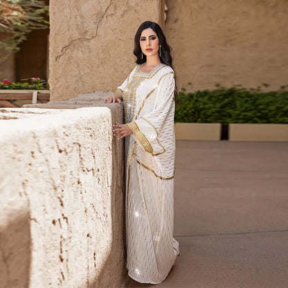 Women Muslim Hot Drill Long Dress Batwing Sleeve Abayas Dubai Loose Caftan Moroccan Kebaya Kaftan Turkey Islam Clothing Vestido.