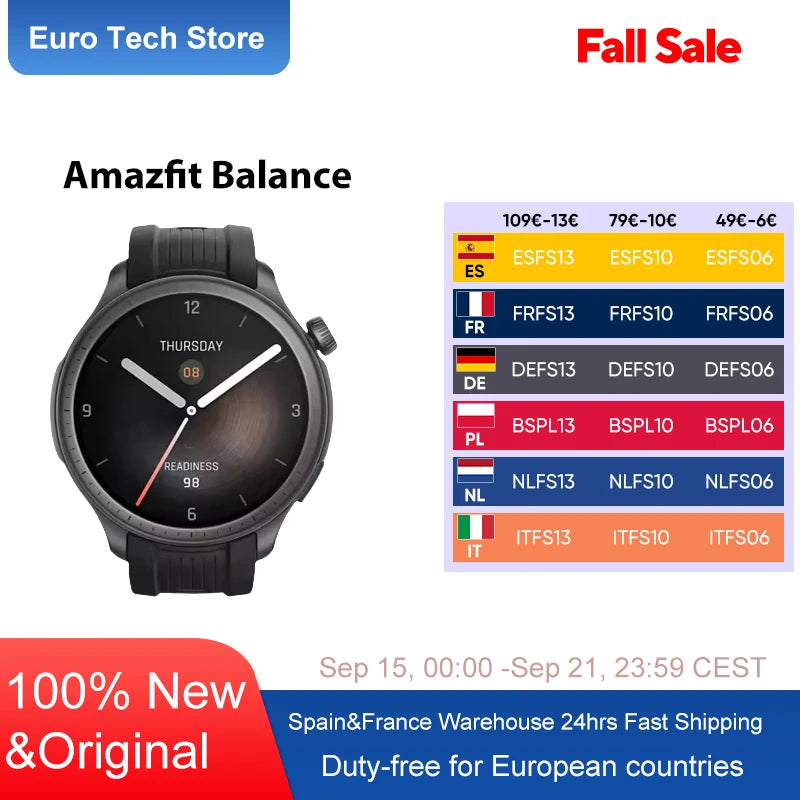 Amazfit Balance Smart Watch Body Composition Sleep Recovery GPS Alexa Bluetooth Calling 14 Day Battery Life 150 Sports for men's.
