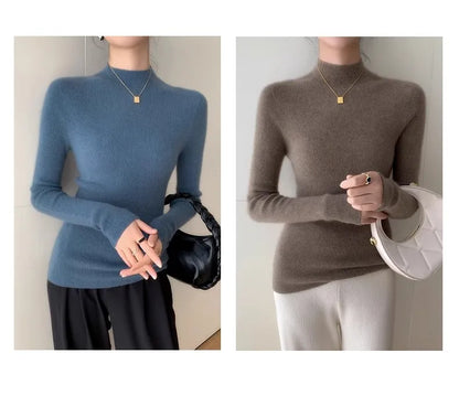 Women Fashion Tops Autumn Winter 2025 Turtleneck Sweater Women Knitted Pullovers Korean Style Simple Base Layer Knitted Sweater.