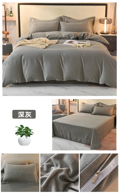 2024 new light luxury solid color thickened cotton abraded four-piece set, pure cotton warm, available in autumn and winter