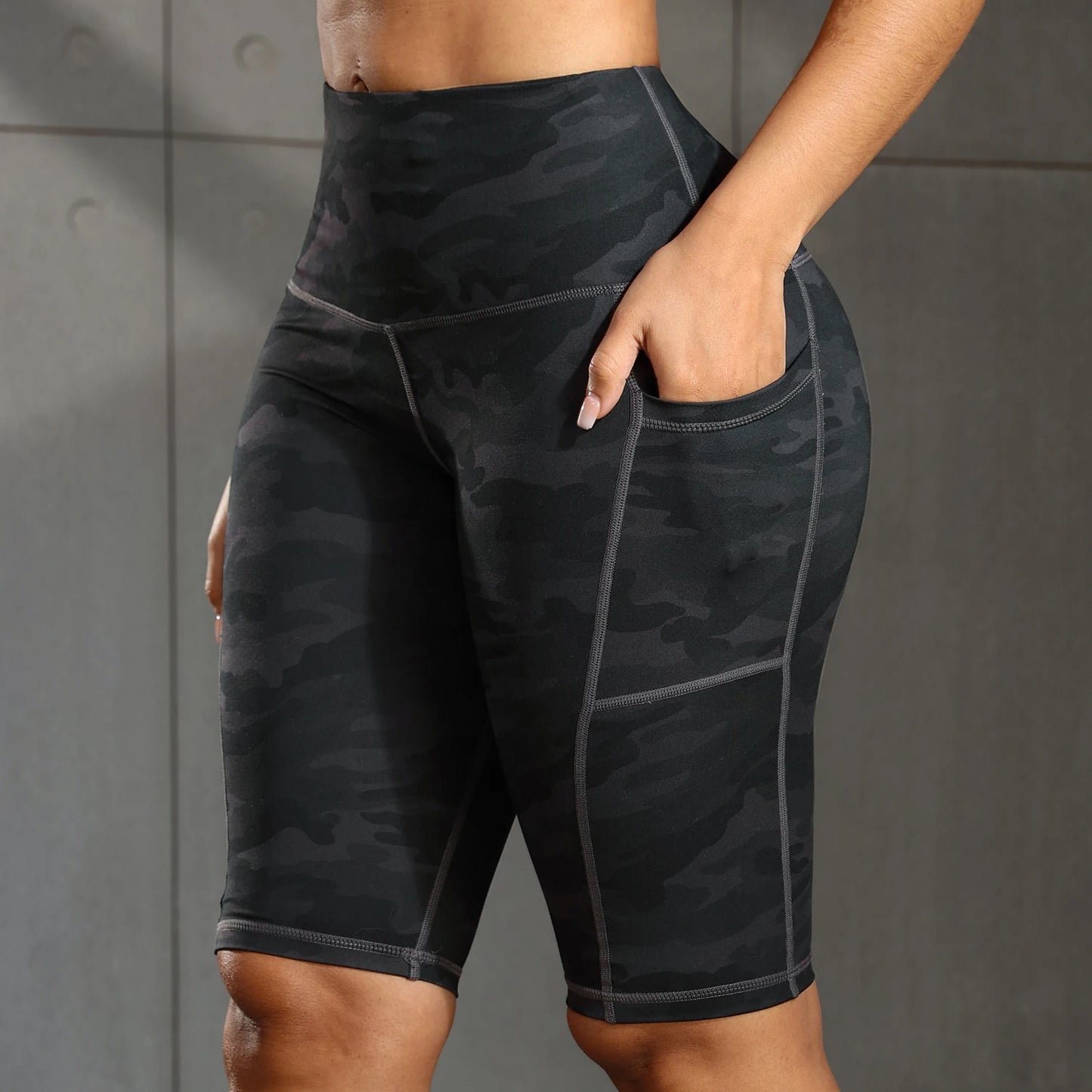 CHRLEISURE Women Solid Yoga Shorts with 3 Pockets High Waist Butt Lifting Workout Tights Gym Elastic Cycling Shorts Activewear.