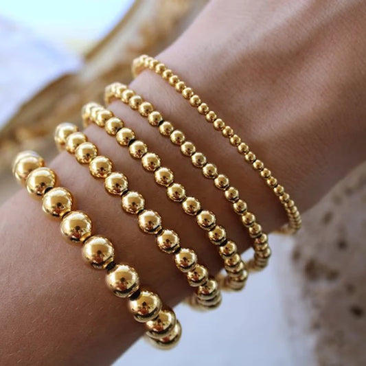 MHS.SUN Trend Stretch Stainless Steel Bracelets Gold Sliver Color 2MM 5MM 8MM Stacked Ball Beaded Bracelet For Women Men Jewelry.