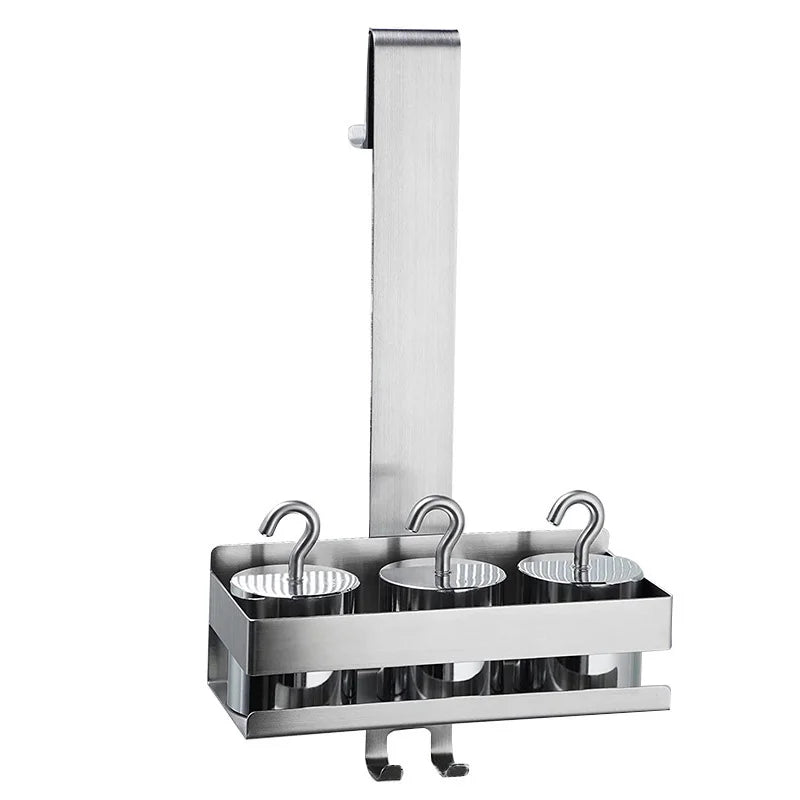 Badezimmer-Tür-Rückseite, hängendes Regal aus Edelstahl über Glastür, Aufbewahrungsregal, Shampoo-Halter, Aufbewahrungstablett für Toilettenartikel mit Haken