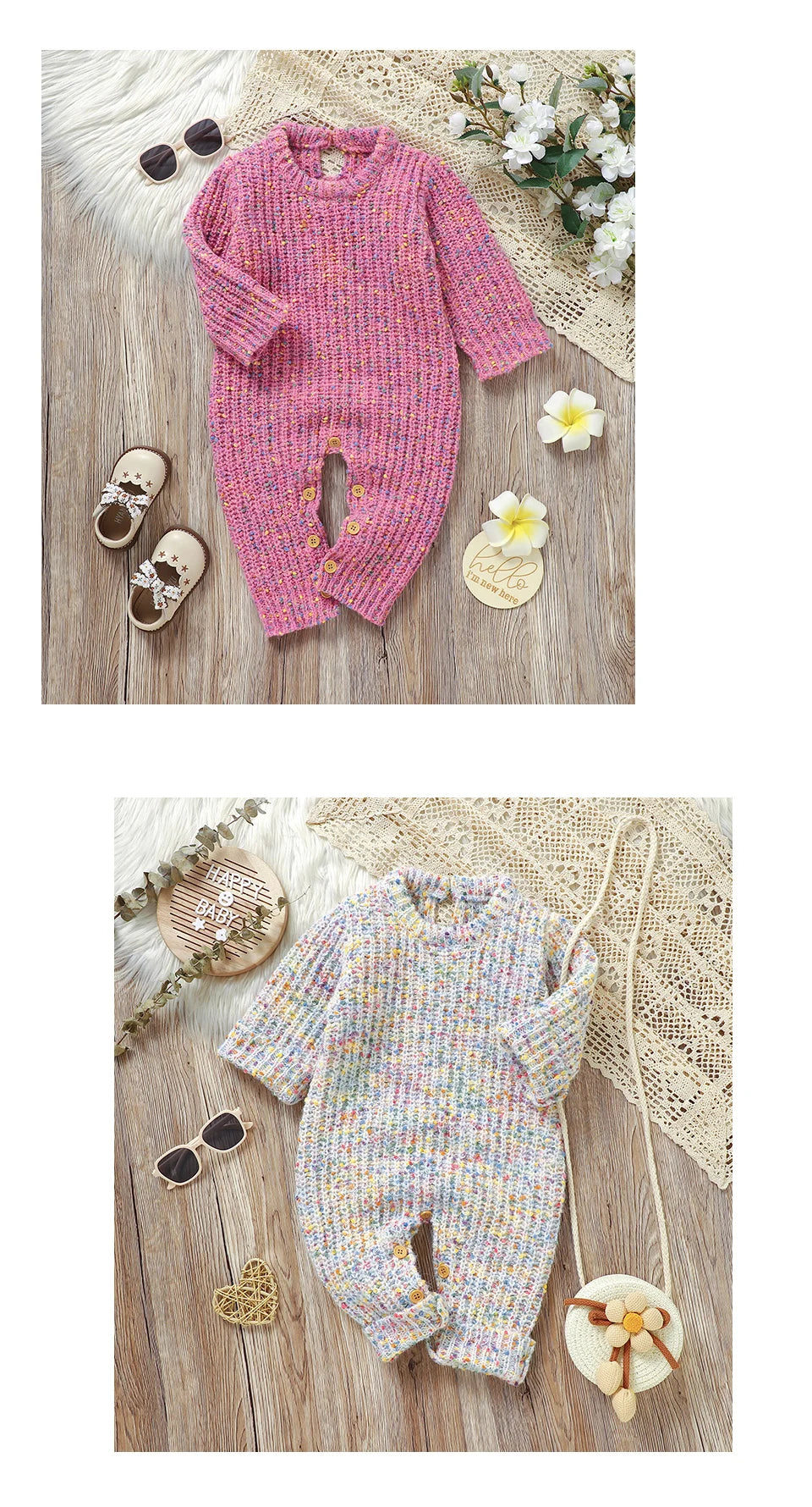 Winter Baby Mädchen Strampler Herbst Rundhals Langarm Gestrickte Neugeborenen Ein Stück Overalls Outfits 0-18m Kleinkind kleidung.