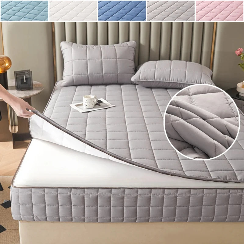Breathable Quilted Mattress Protector with Soybean Fiber Padding Hypoallergenic Skin-Friendly Cover Machine Washable 720° Cover.