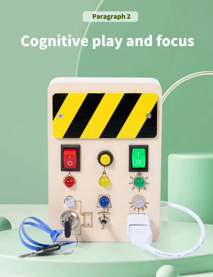 Montessori Busy Board Sensory Toys Wooden With LED Light Switch Control Board Travel Activities Children Games For 2-4 Years Old