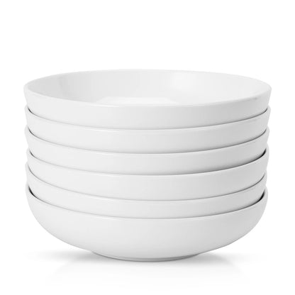 Pasta Bowls, 6 Pack 8 Inch Salad Bowl Set, Kitchen Porcelain Pasta Plates, Large Ceramic Shallow Bowls for Serving Dinner Noodle.