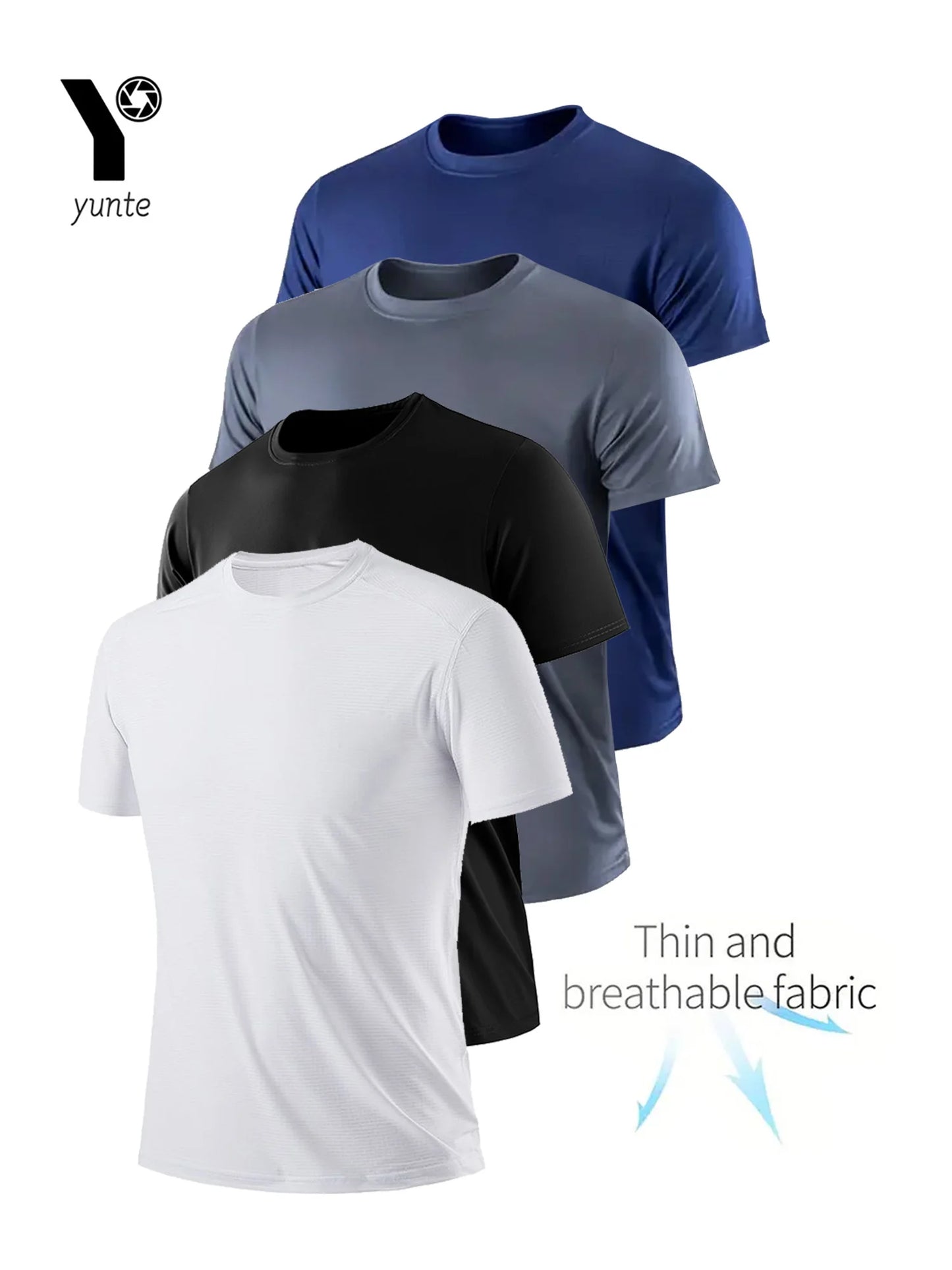 Round Neck T-Shirt 4-Color Black and White Gray Navy Ultra-Light Men's Quick-Drying Breathable Sweat-Absorbent Shirt Suitable Fo.