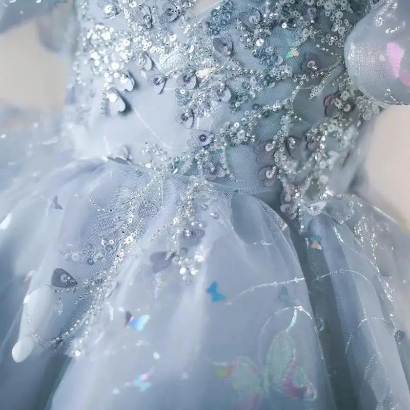Blütenblattärmel Kleid Pailletten Mädchen Prinzessin Kleider Klavier Performance Kleider Teenager Kleidung Fliegende Ärmel Tutu Ballkleid.