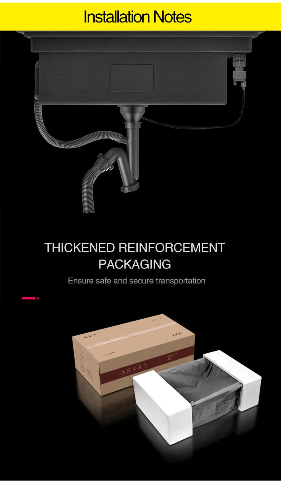 ASRAS New kitchen Sink Double Cover hidden Single Large Size 304 Stainless Steel 4mm Thickness Handmade Brushed kitchen Sink