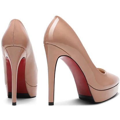 Women Pumps Brand 10CM 12CM Thin High Heels Black PU Slip On Pointed Toe Dress Office Career Party Wedding Waterproof Lady shoes.